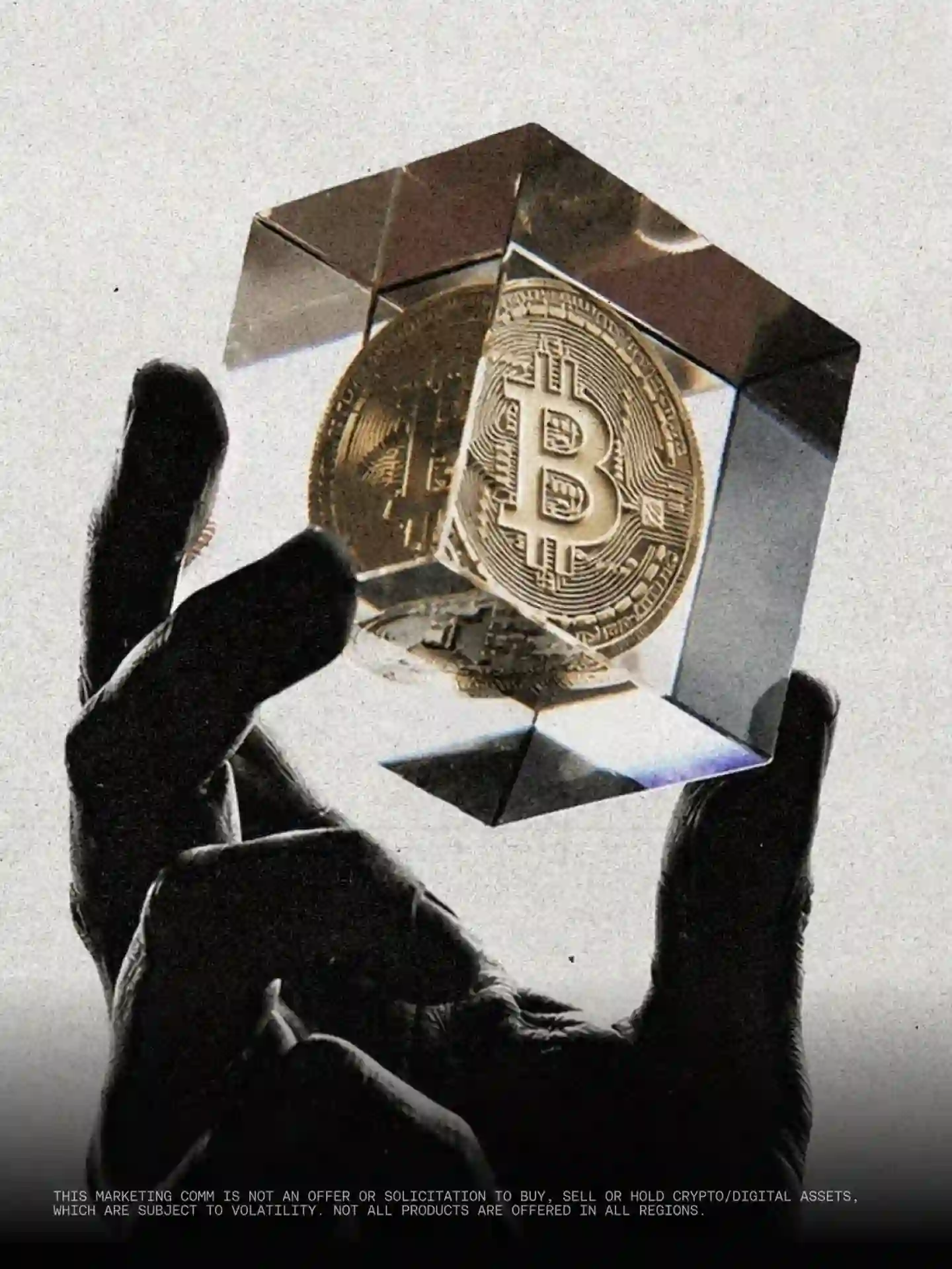 数字资产主题视觉，展示比特币符号与几何装置
